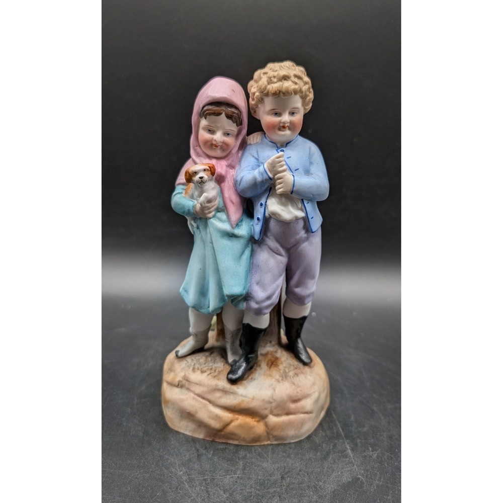 Vintage Conta and Bohme‎ Bisque Porcelain Figurine Boy Girl with Dog 3019 7in